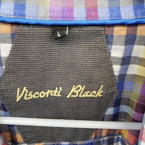 Visconti Black Multicolor Plaid Rainbow Large Check Button Down L - Picture 2 of 9